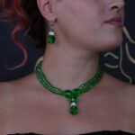 ETC0022 - Yeşil Kristal Choker Model Kolye-Küpe Set