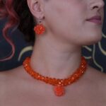 ETC0050 - Turuncu Kristal Kolye-Küpe Takı Seti