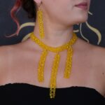 ETC0067 -  Sarı Kristal Çatal Model Kolye-Küpe Seti